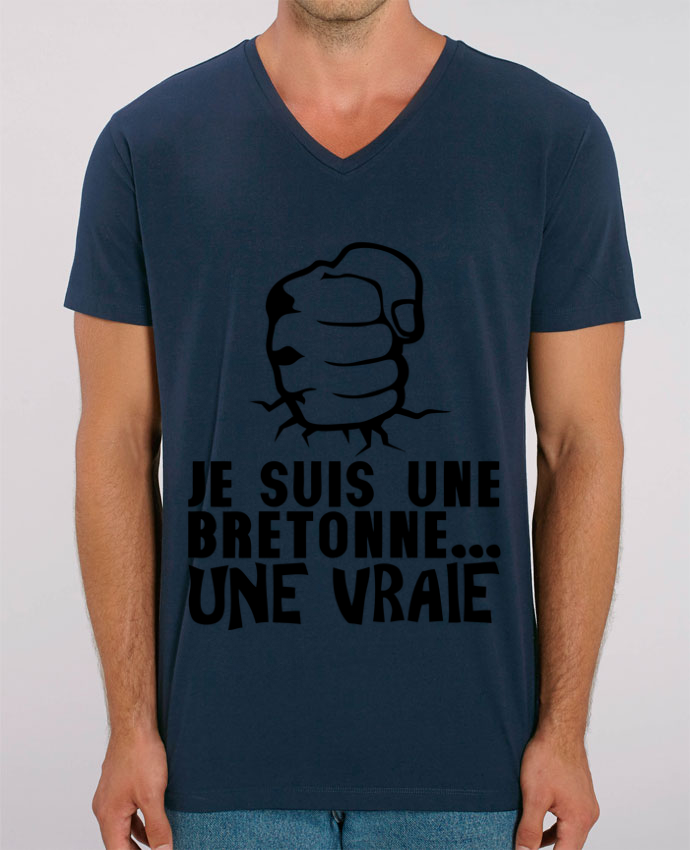 Tee Shirt Homme Col V Stanley Presenter Bretonne Vrai Citation Humour Breton Poing Fermer Idee Cadeau Tunetoo